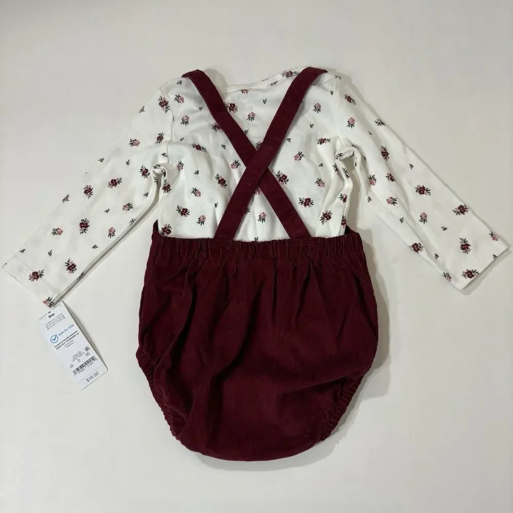 Carter's Baby Girl's Floral Bubble Romper Long Sleeve T-Shirt Burgundy Red 9m